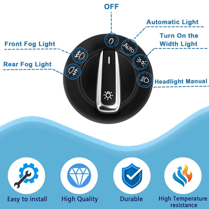 Ketofa Generic Auto Headlight Sensor Chrome Switch, Replacement for 5ND 941 431 B, Fits for Golf MK5 / Golf MK6 / Tiguan/Jetta MK5, Automatic Headlight On/Off - Image 3